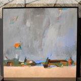 A01. Framed Linda Gritta abstract painting entitled ”Harbor 2”. 2015. Acrylic on canvas. Signed on back. 36” x 36” - $1450